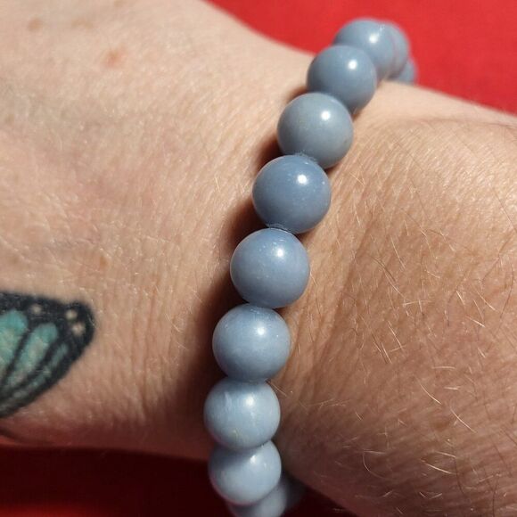 Natural Angelite Beaded Stretch Bracelet - Picture 1 of 4